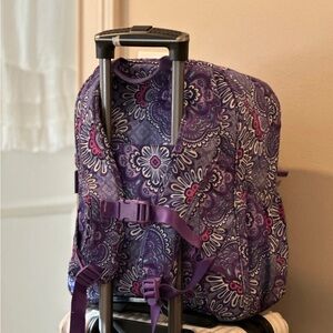 Vera Bradley Purple Floral Rolling Backpack with Pink Accents